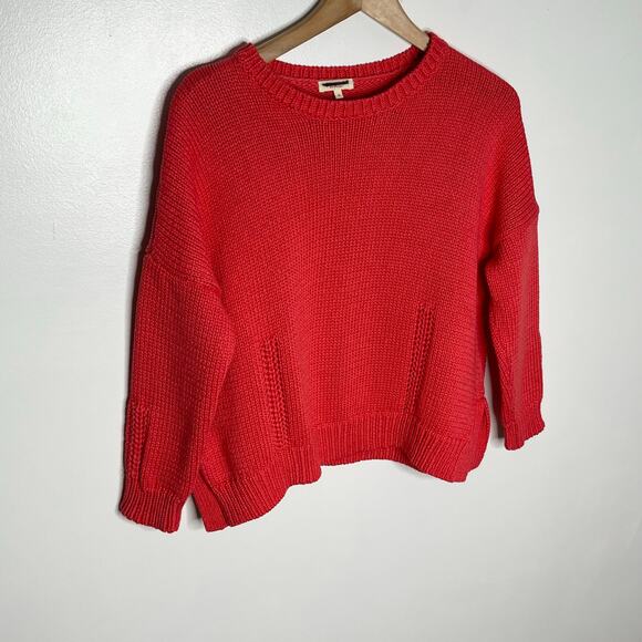 Demylee New York Pullover Sweater Womens Medium Coral 3/4 Sleeve Cropped Cotton - Picture 2 of 9